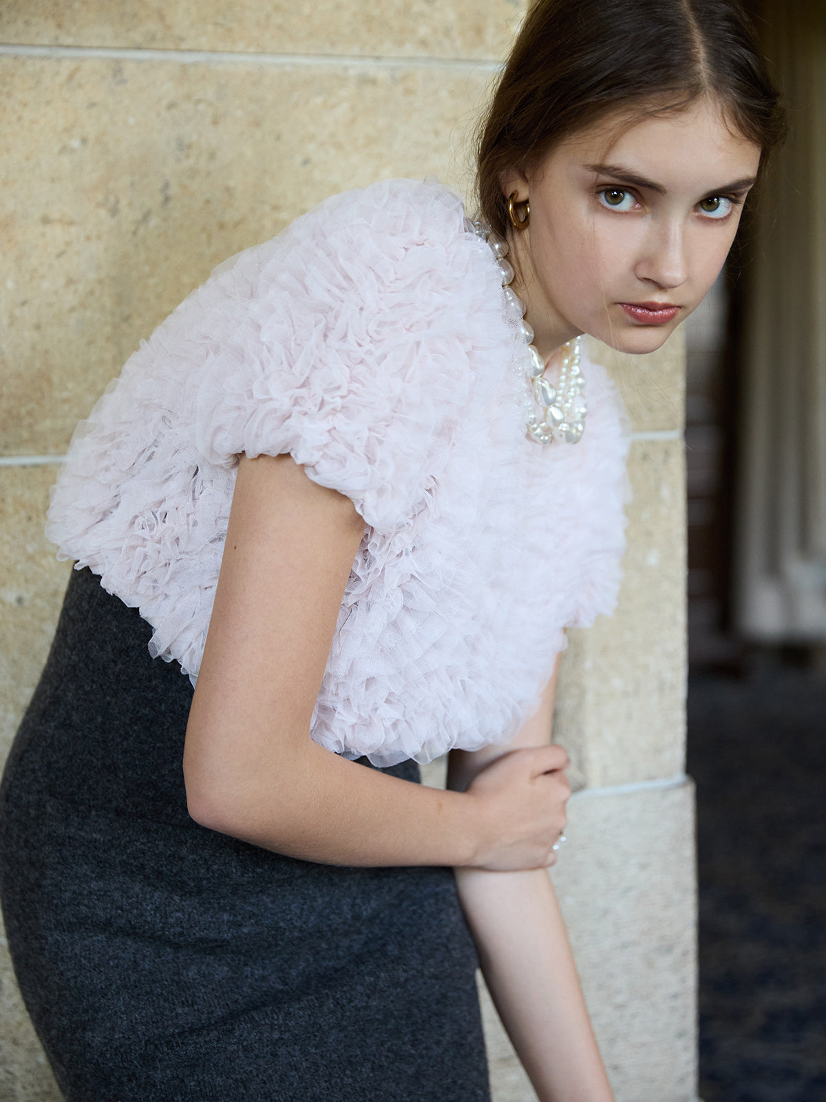 チュールフリルトップス