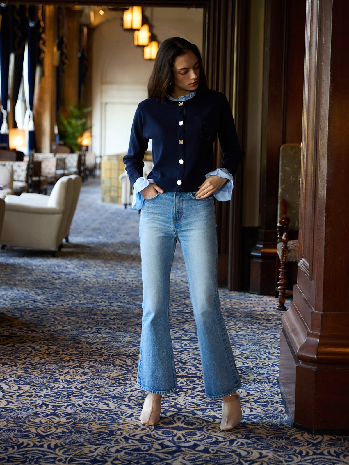 スリムフレアデニムパンツ