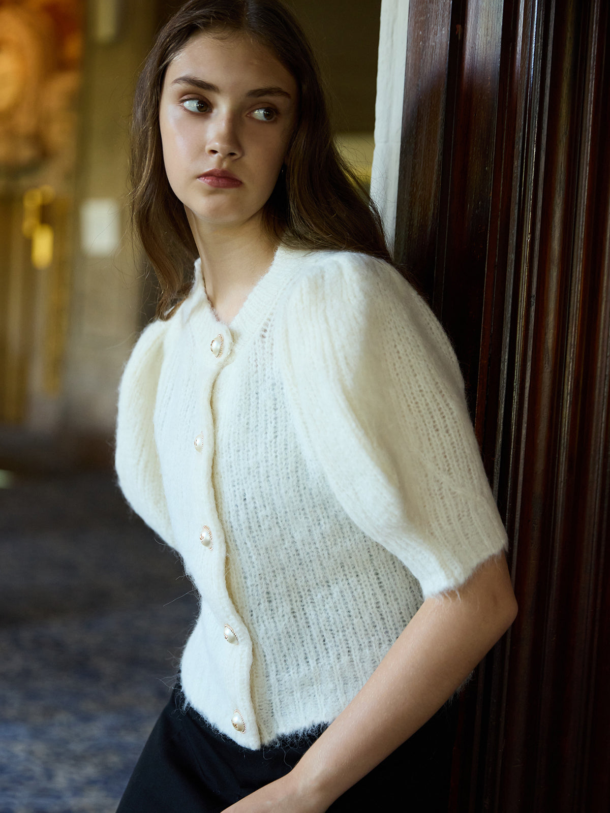 パフスリーブニットカーディガン