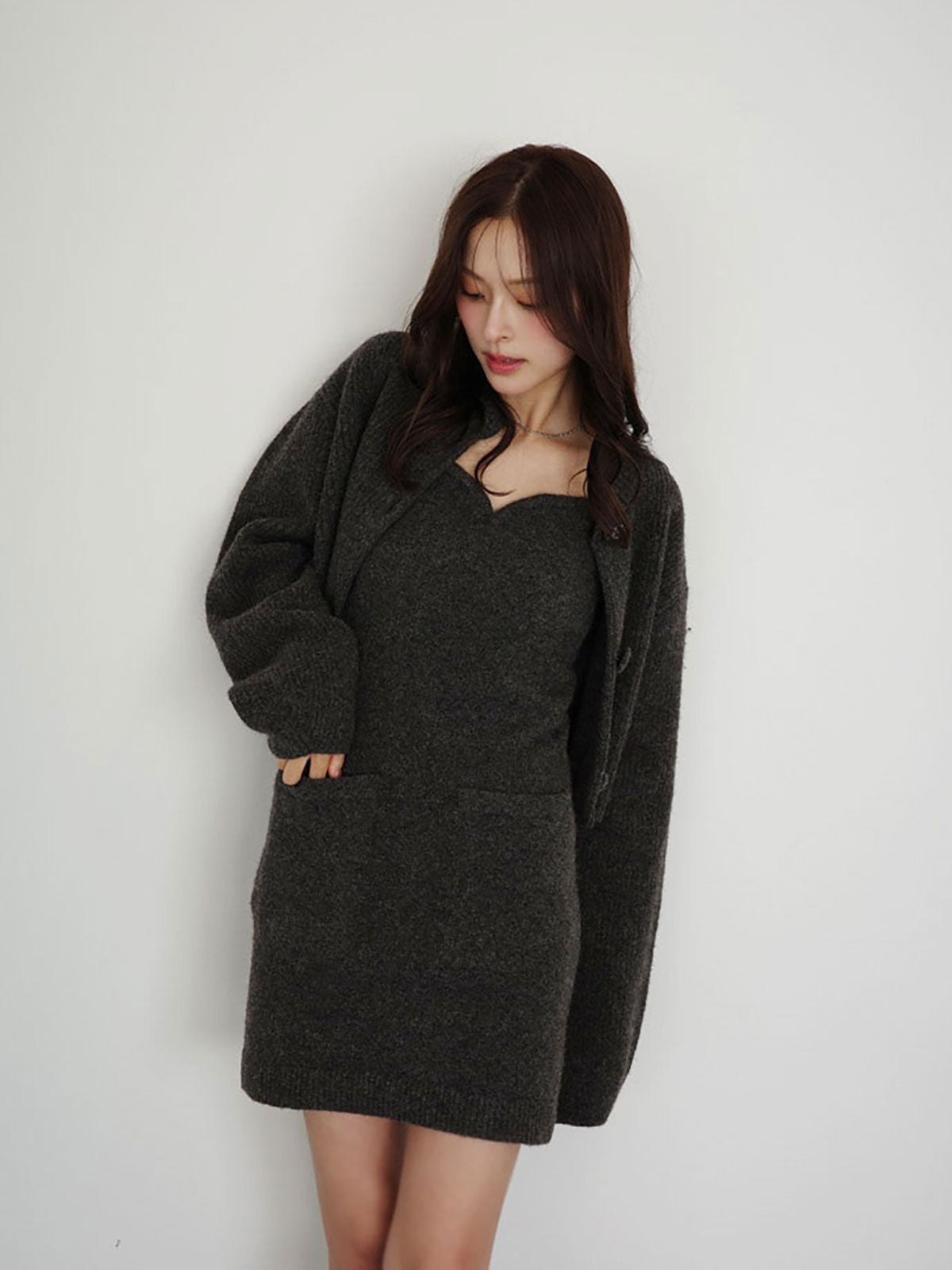 ロゴボタンニットセットワンピース