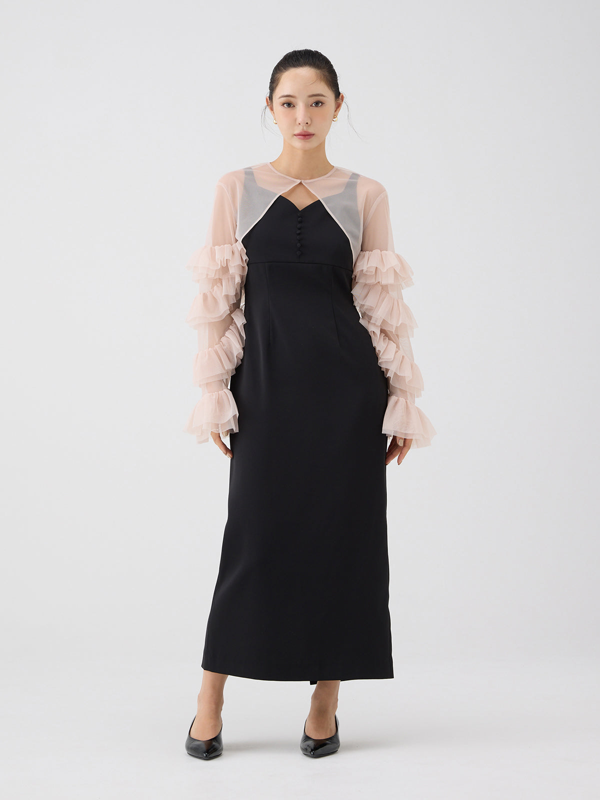 ラッフルスリーブチュールボレロSETキャミドレス