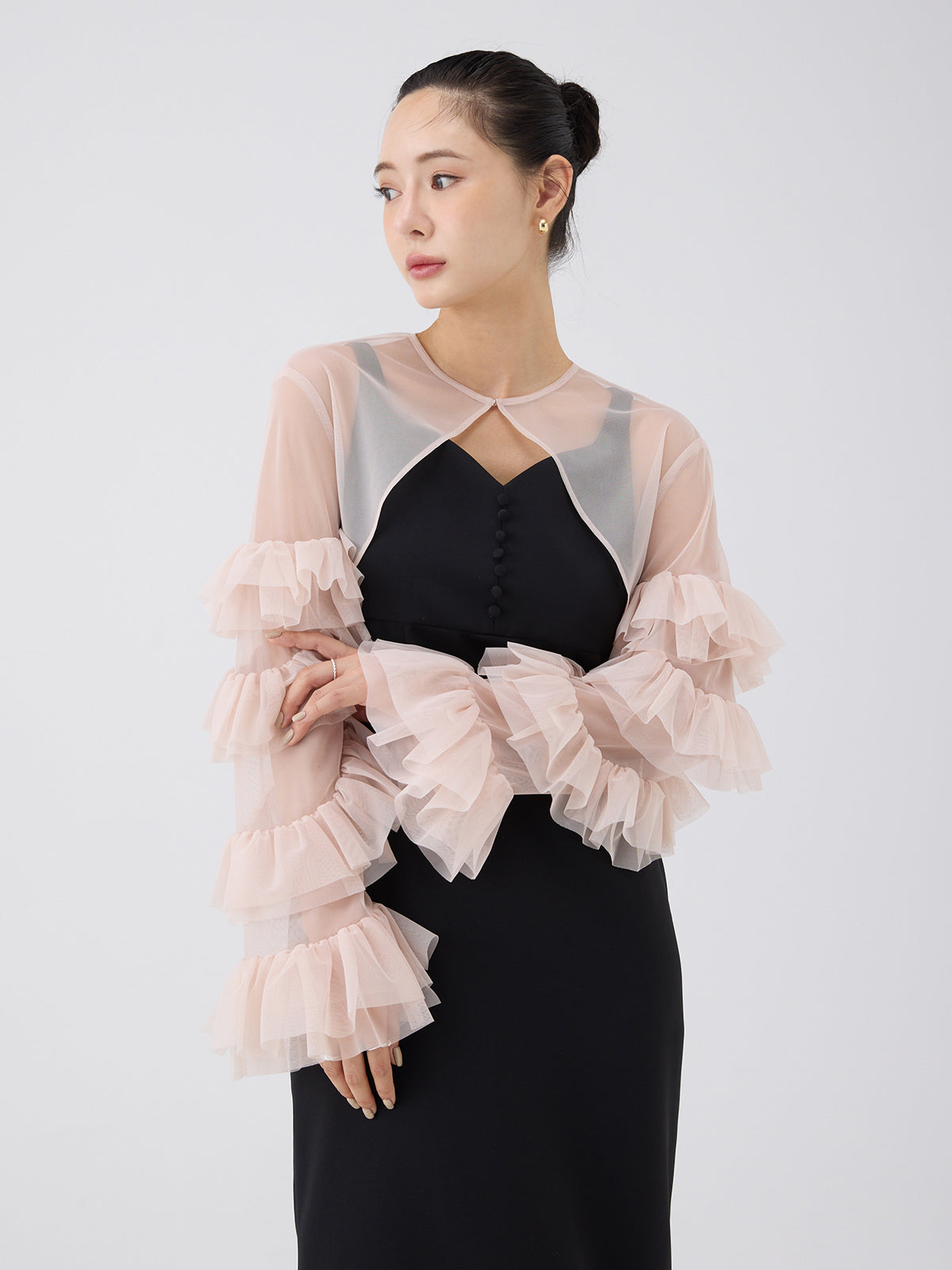 ラッフルスリーブチュールボレロSETキャミドレス