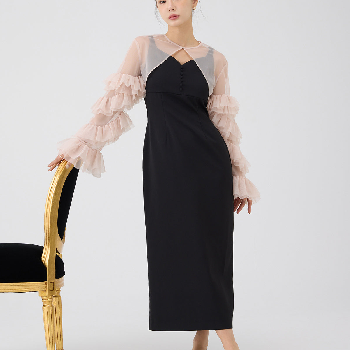ラッフルスリーブチュールボレロSETキャミドレス