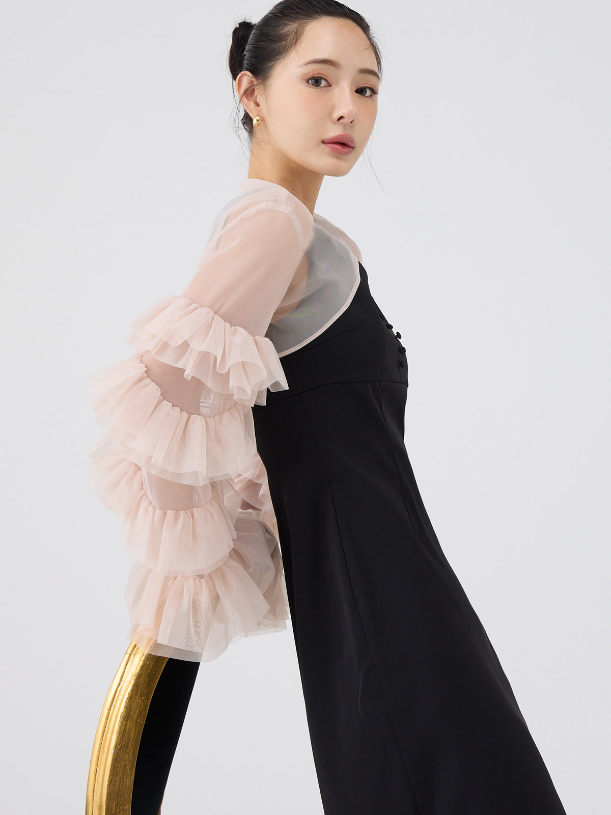 ラッフルスリーブチュールボレロSETキャミドレス