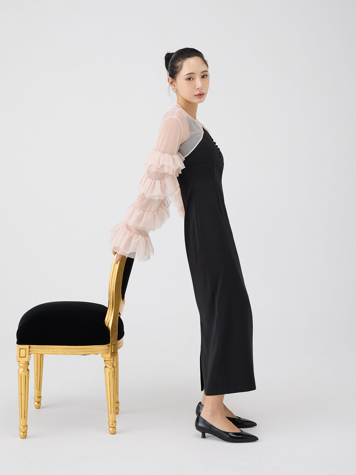 ラッフルスリーブチュールボレロSETキャミドレス