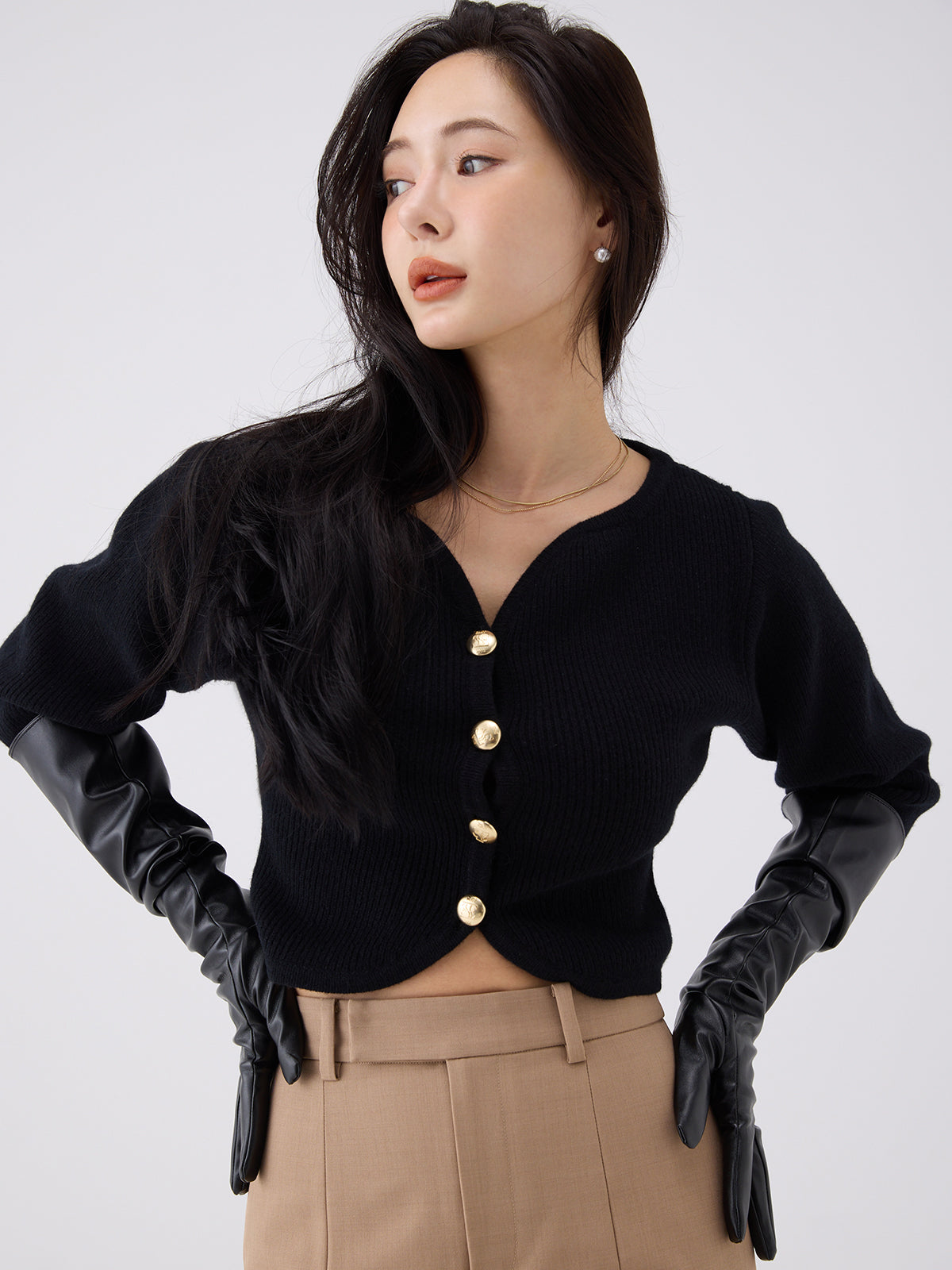 Heart neck ウールカシミヤカーディガン