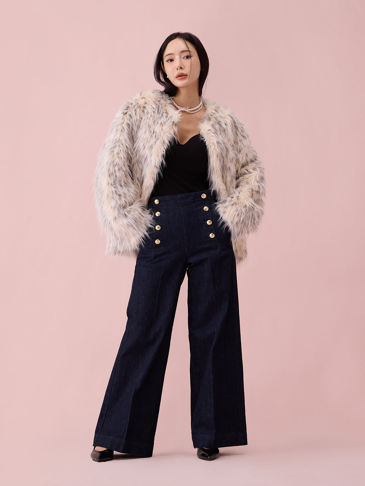 ハイウエストマリンデニムワイドパンツ