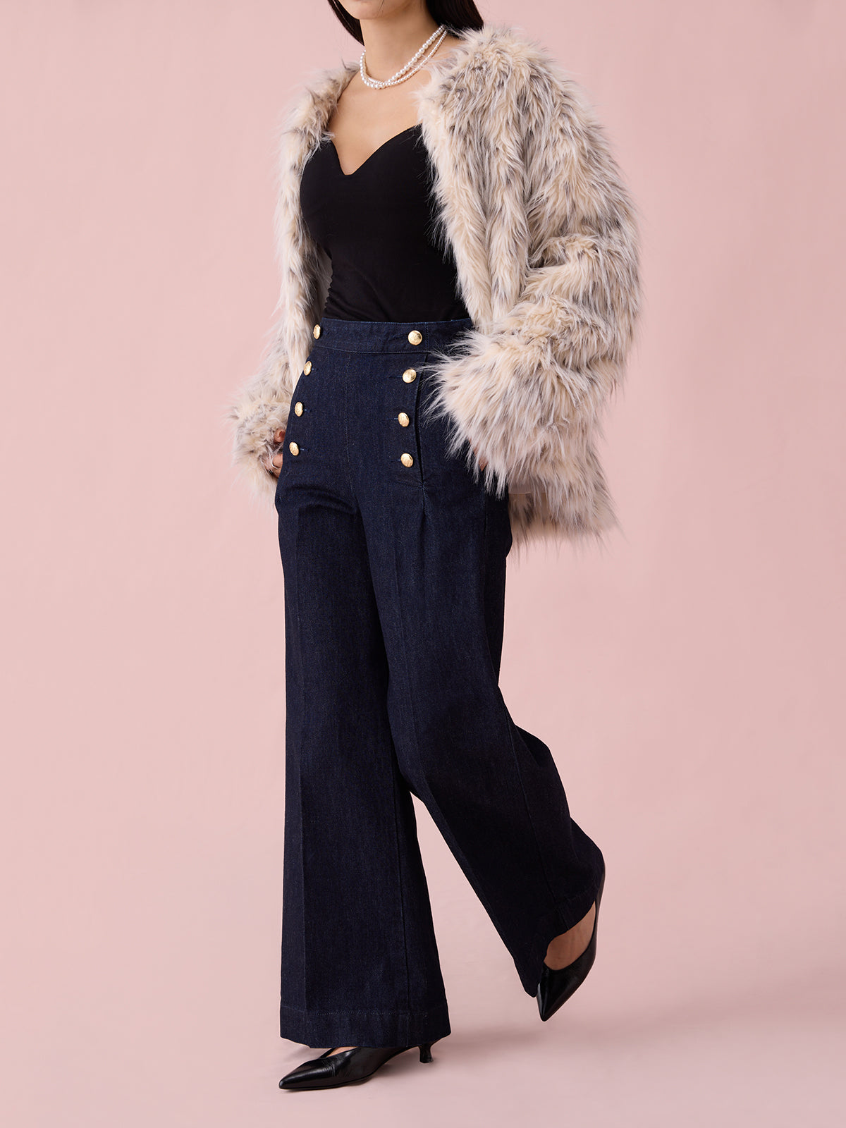 ハイウエストマリンデニムワイドパンツ