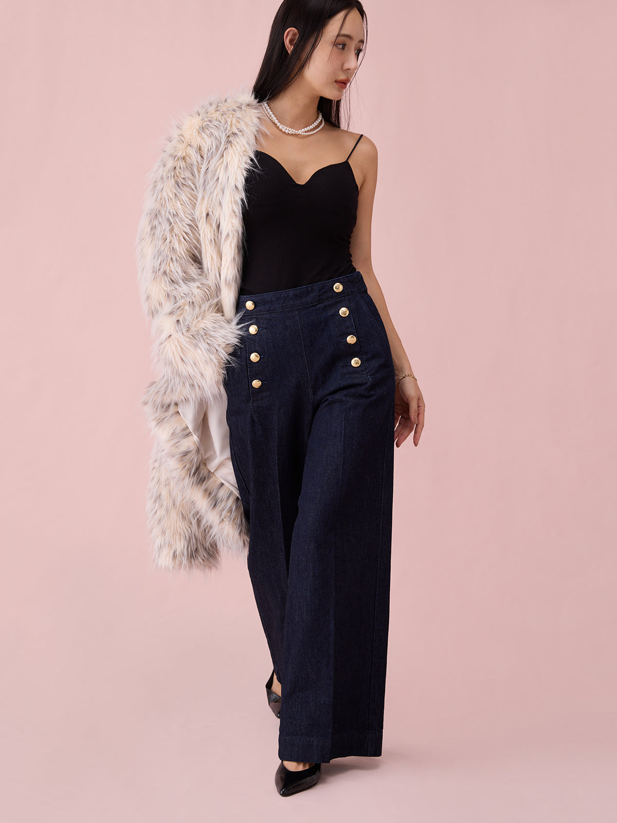 ハイウエストマリンデニムワイドパンツ