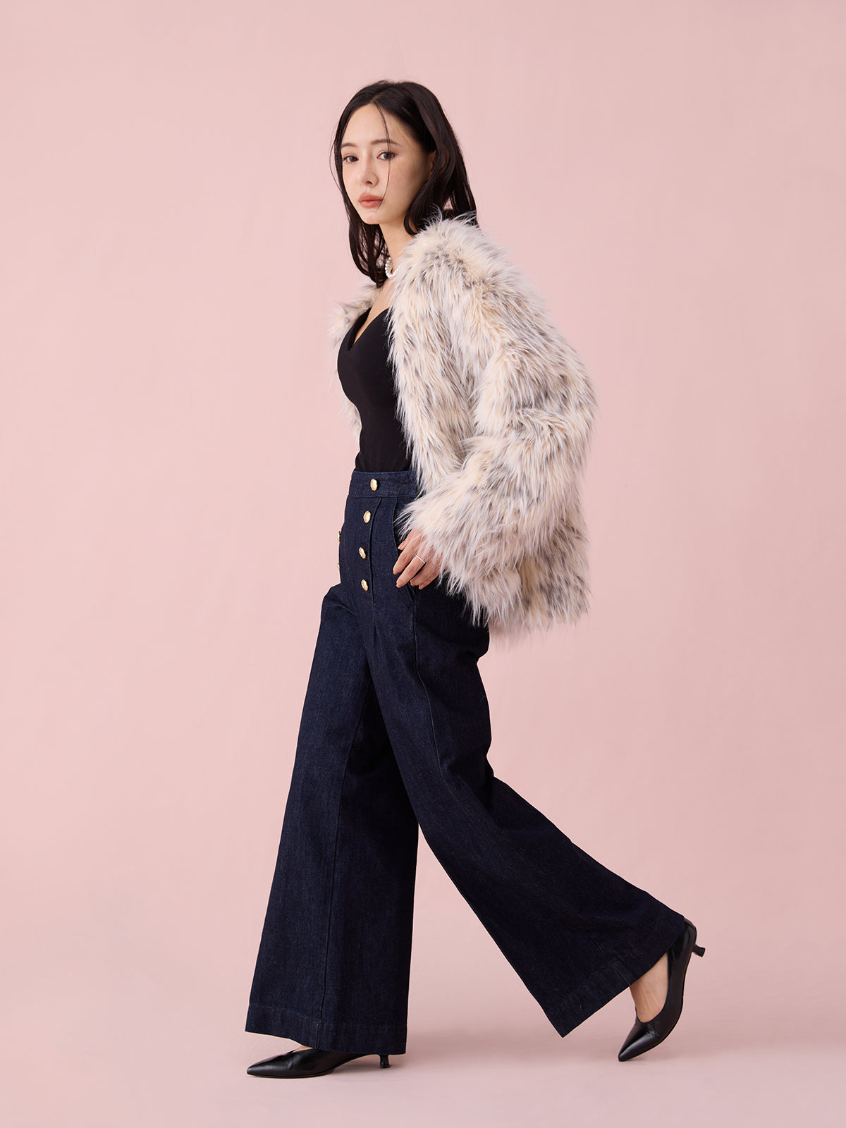 ハイウエストマリンデニムワイドパンツ