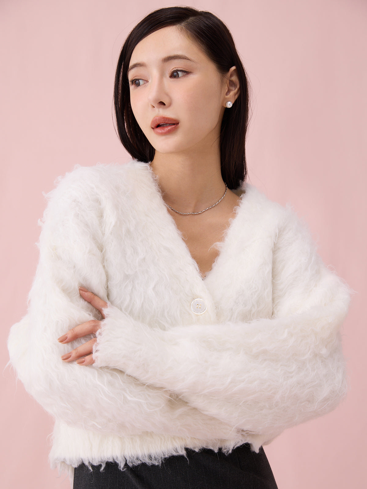 カールシャギーニットカーディガン