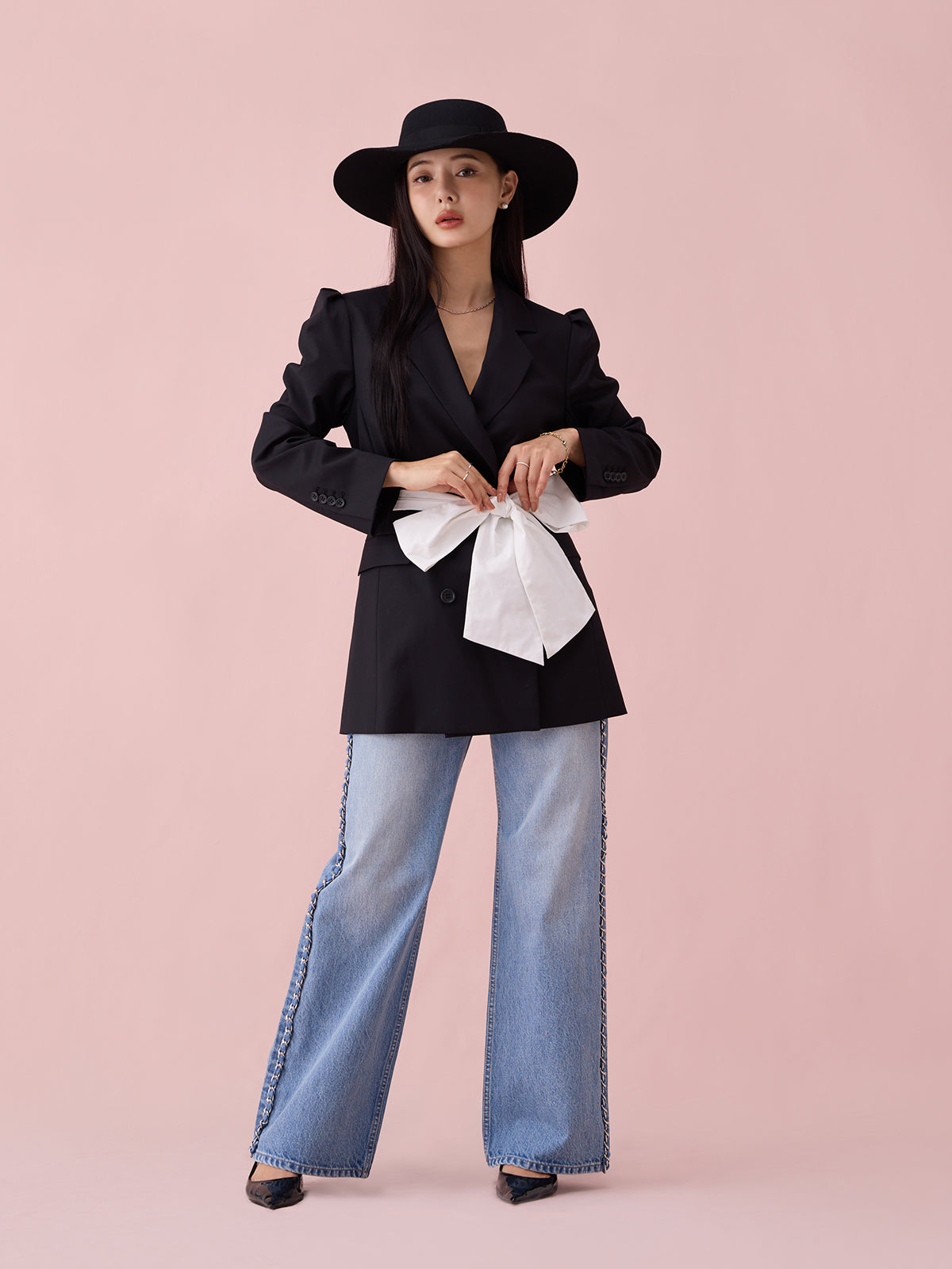 リボンベルトテーラードジャケット