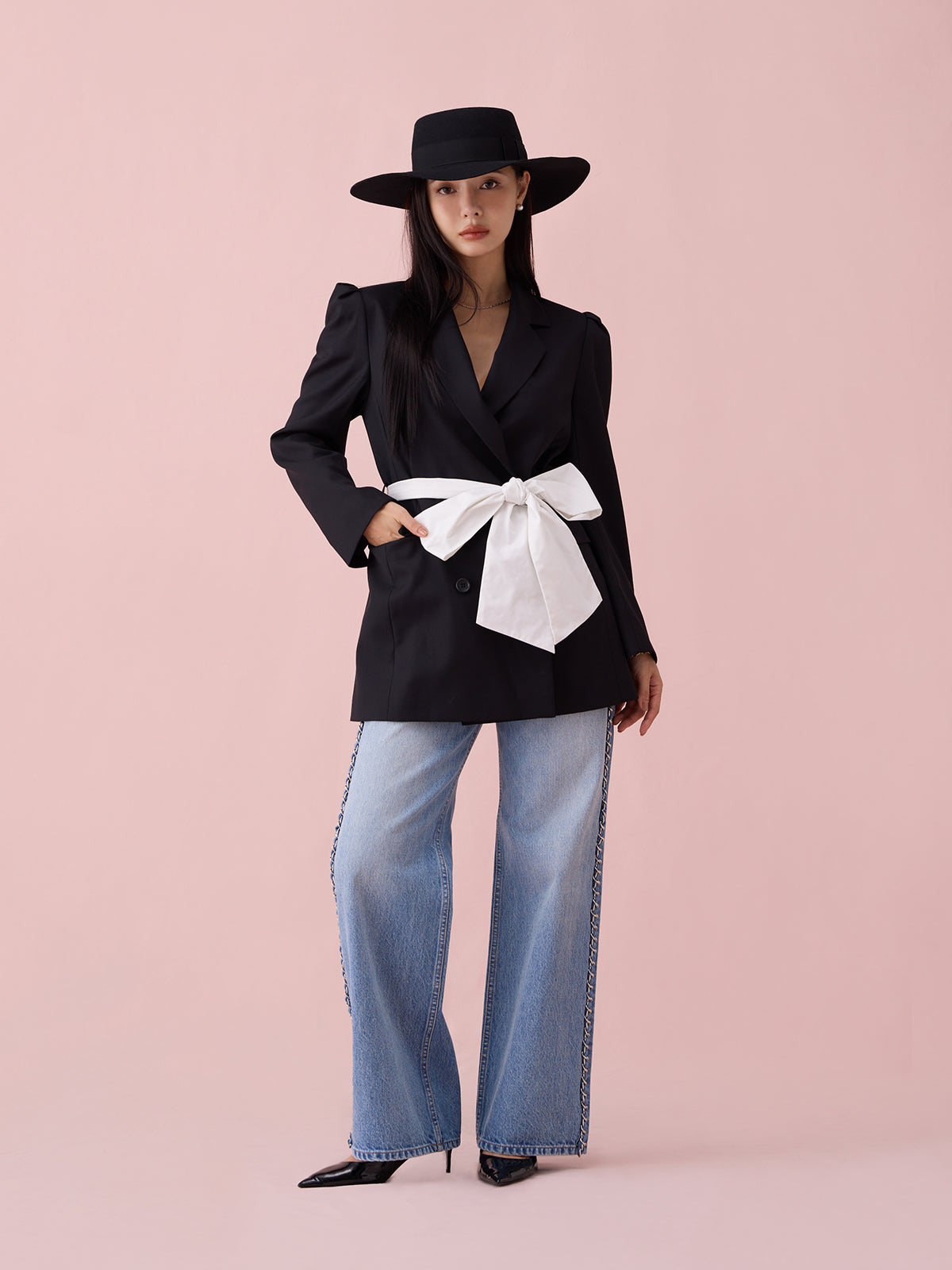 リボンベルトテーラードジャケット