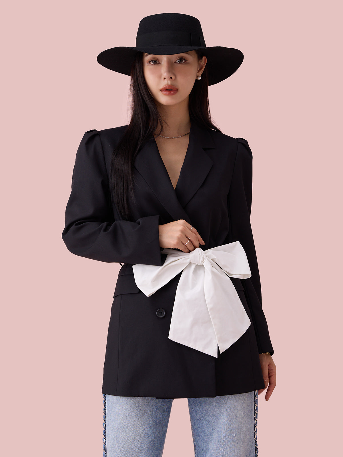 リボンベルトテーラードジャケット