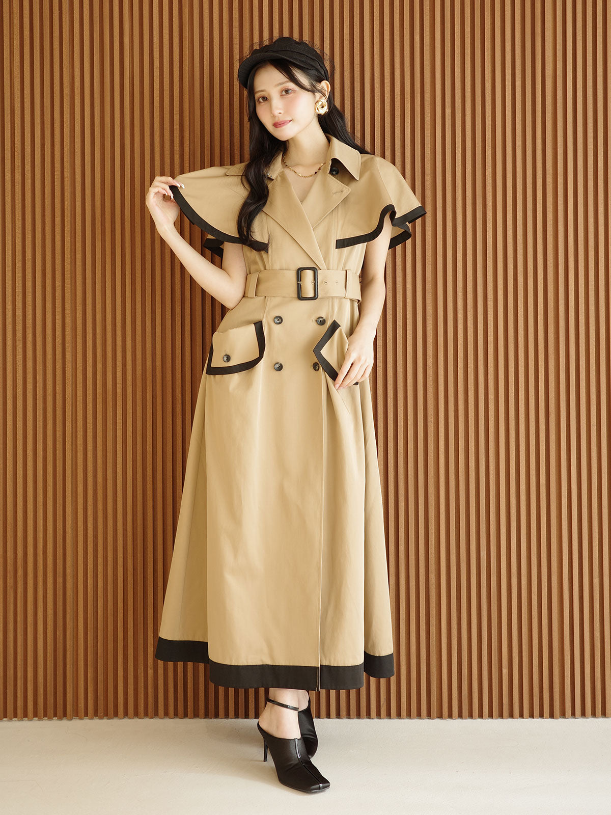 コントラストトリムトレンチワンピース