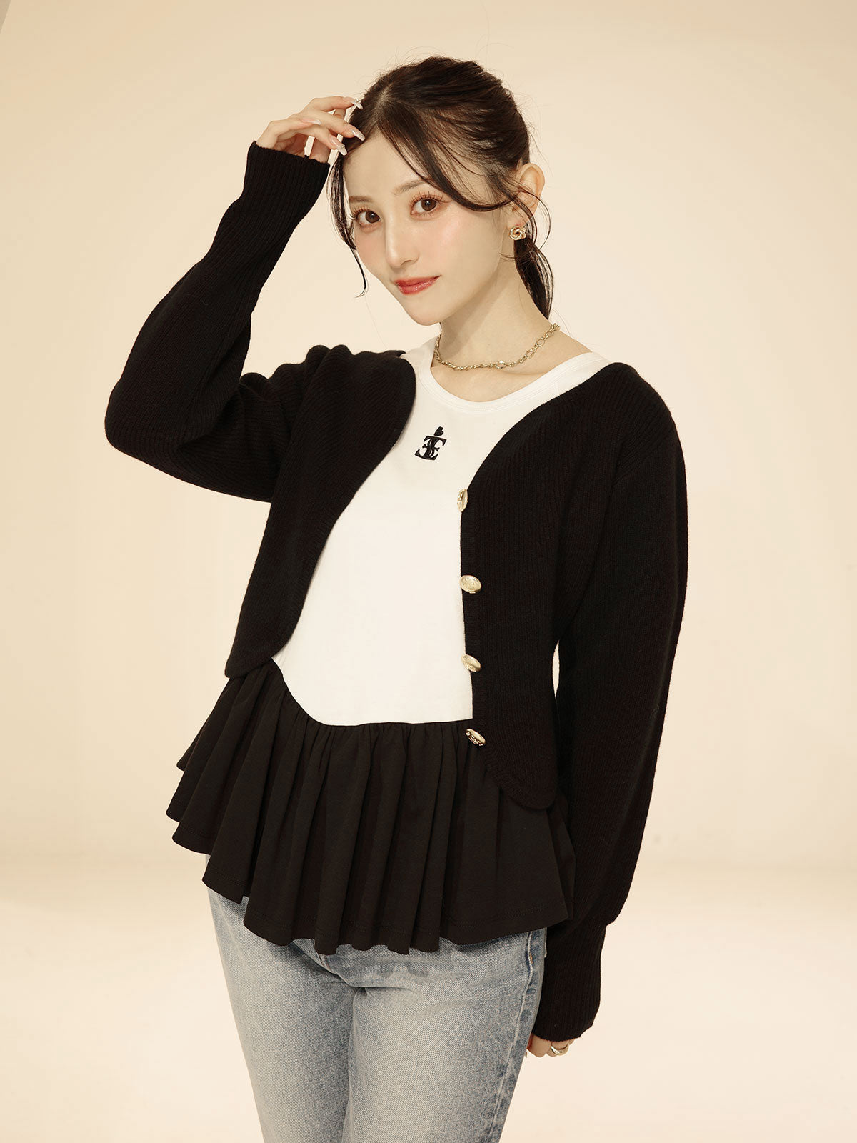 バリエプリントぺプラムTシャツ