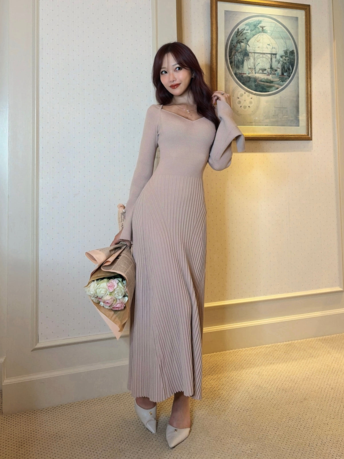 MODEL:157cm／COLOR:PINK BEIGE／SIZE:36(S)
