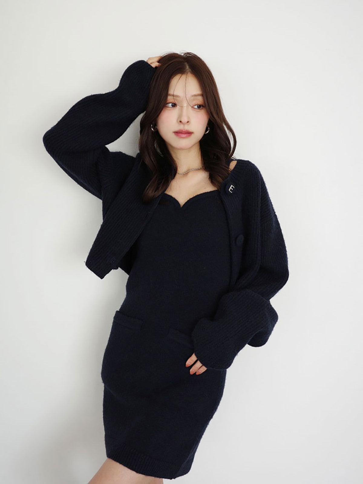 ロゴボタンニットセットワンピース