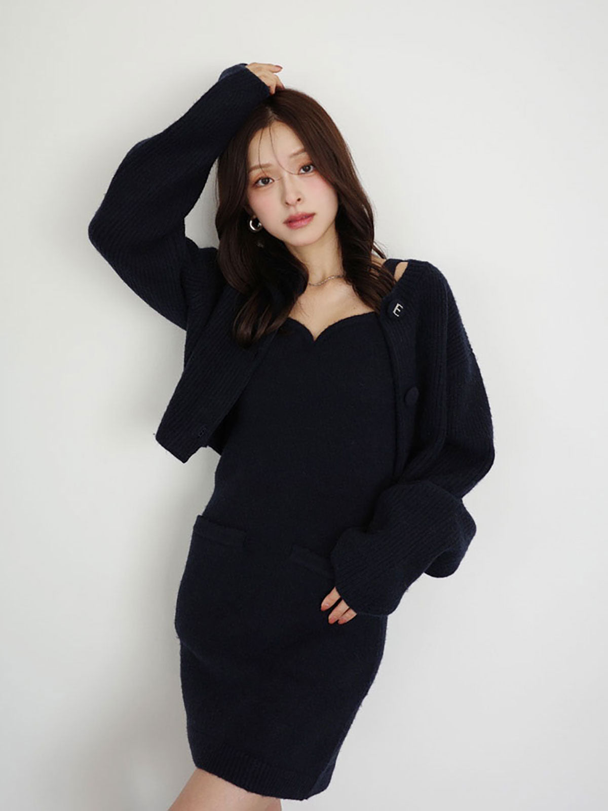 ロゴボタンニットセットワンピース