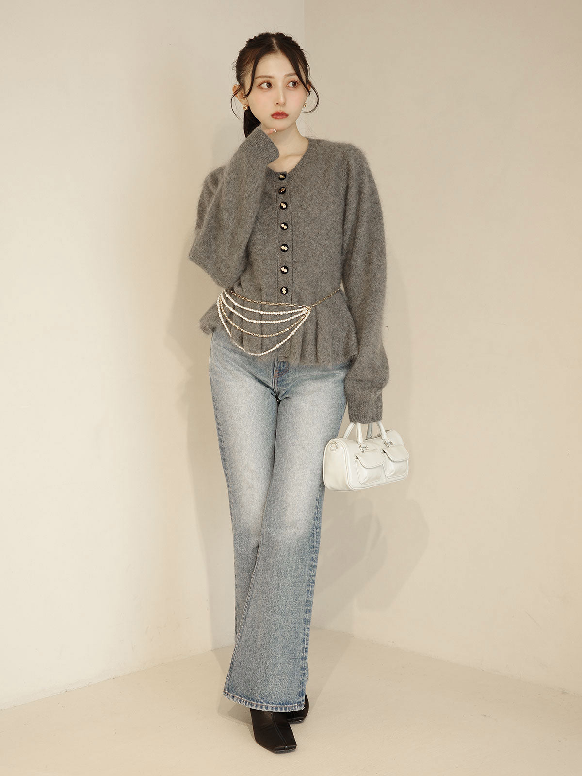 スリムフレアデニムパンツ