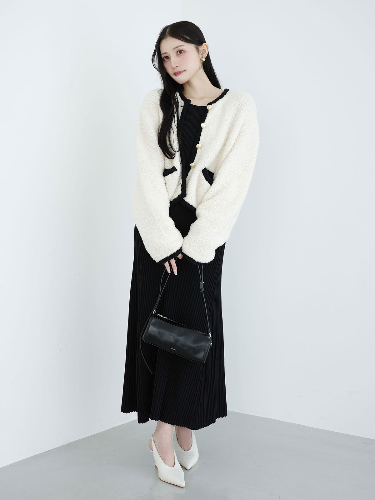 リブニットフレアワンピース