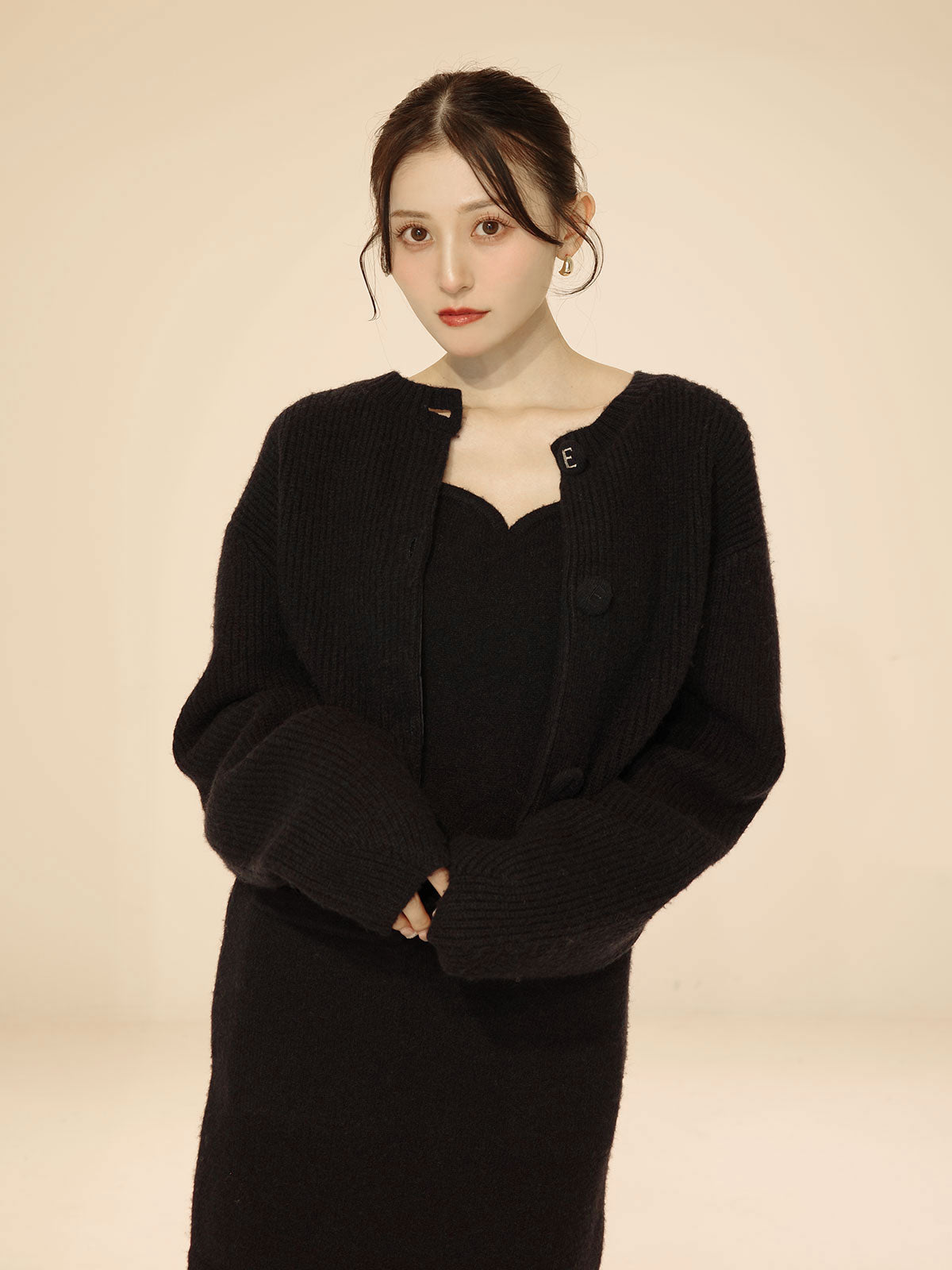 ロゴボタンニットセットワンピース