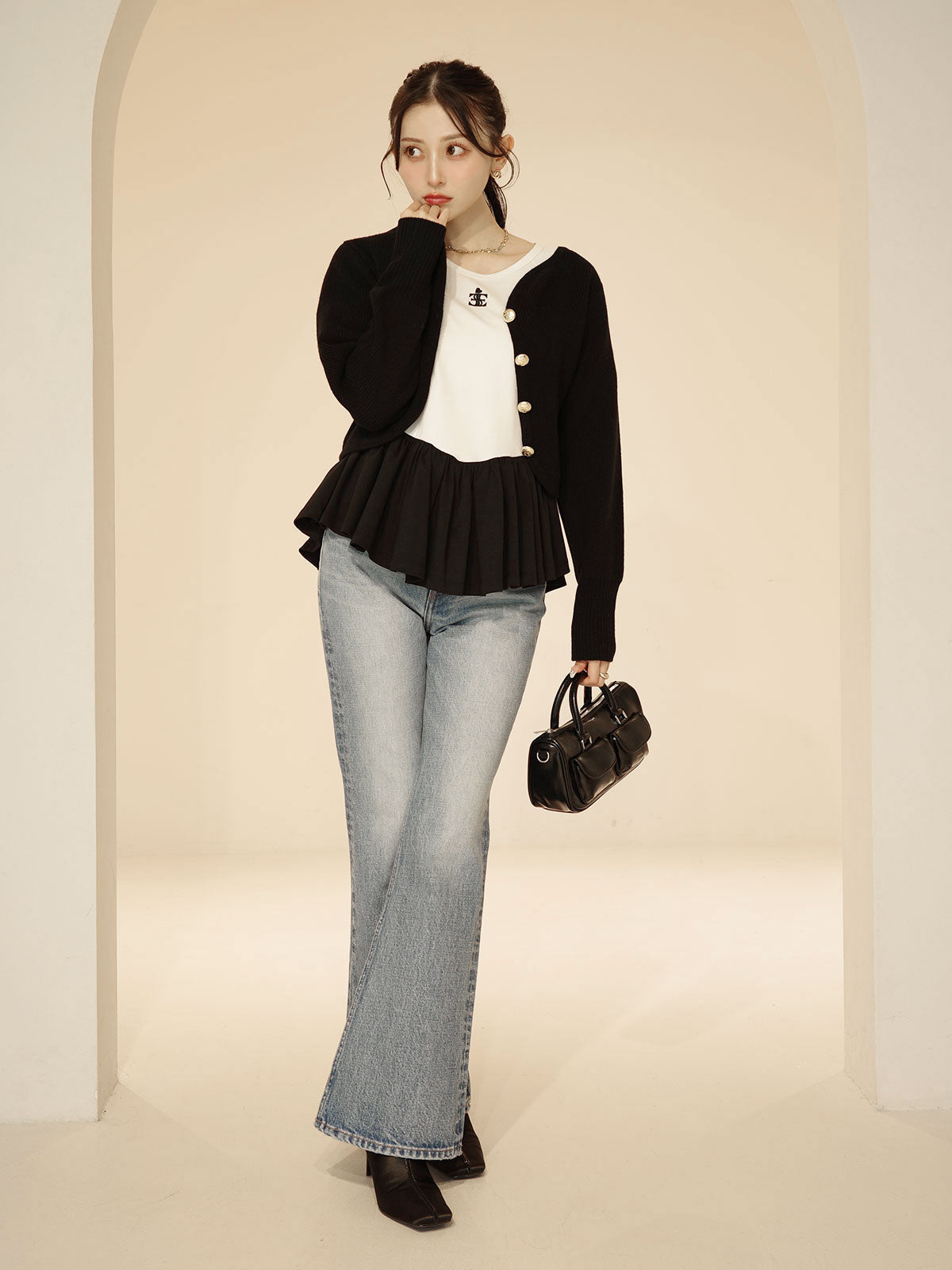 バリエプリントぺプラムTシャツ