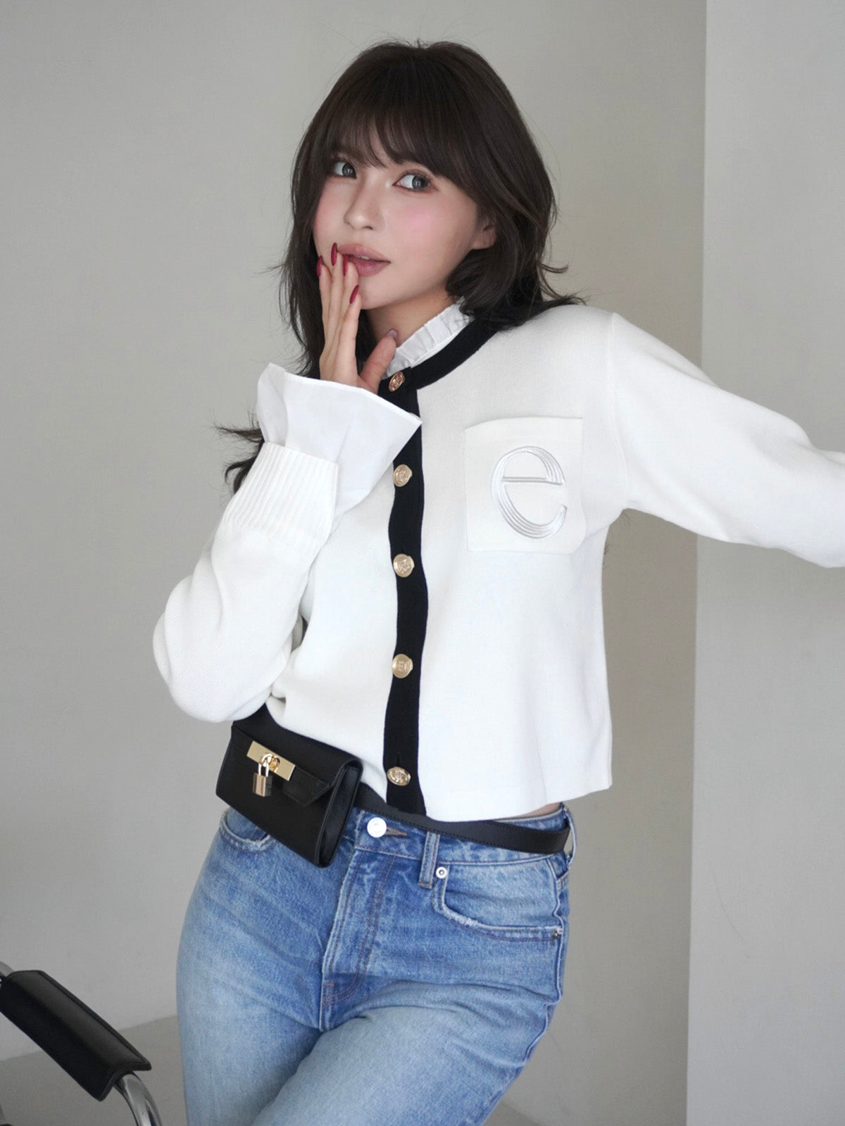 【New Color】Attached collar ニットジャケット