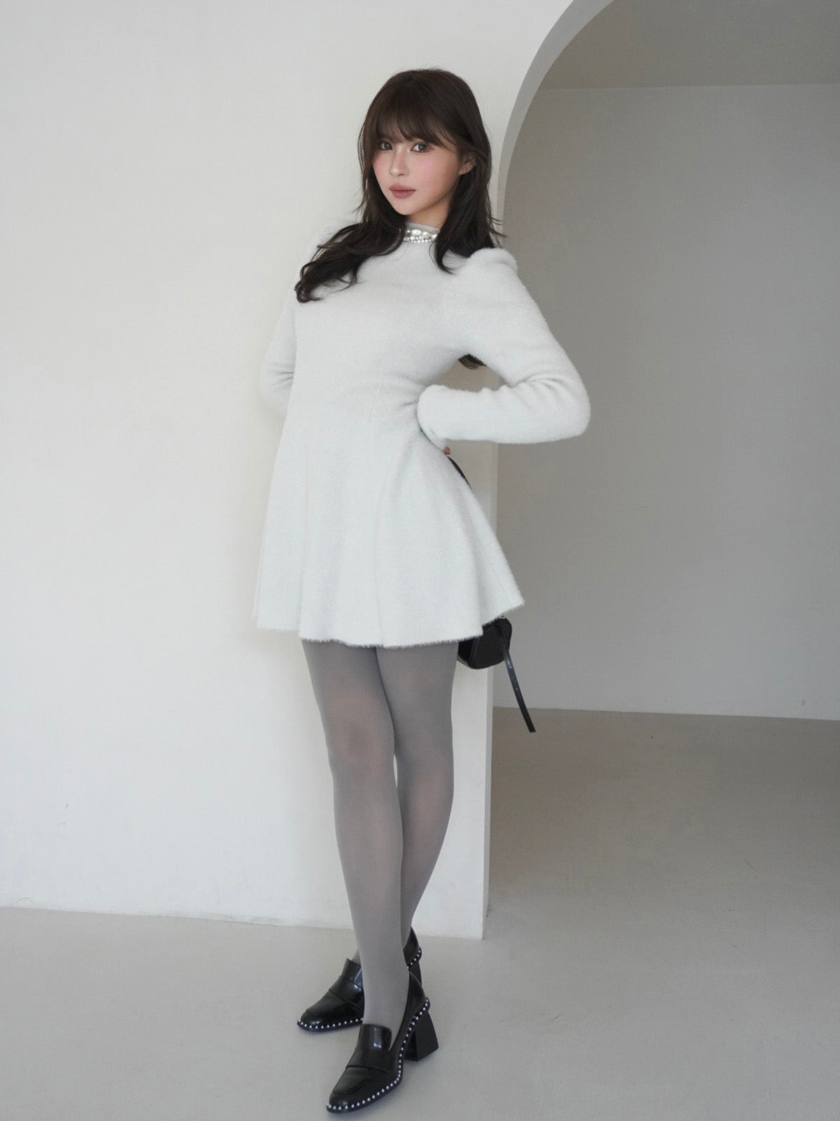 ラメシャギーニットミニワンピース