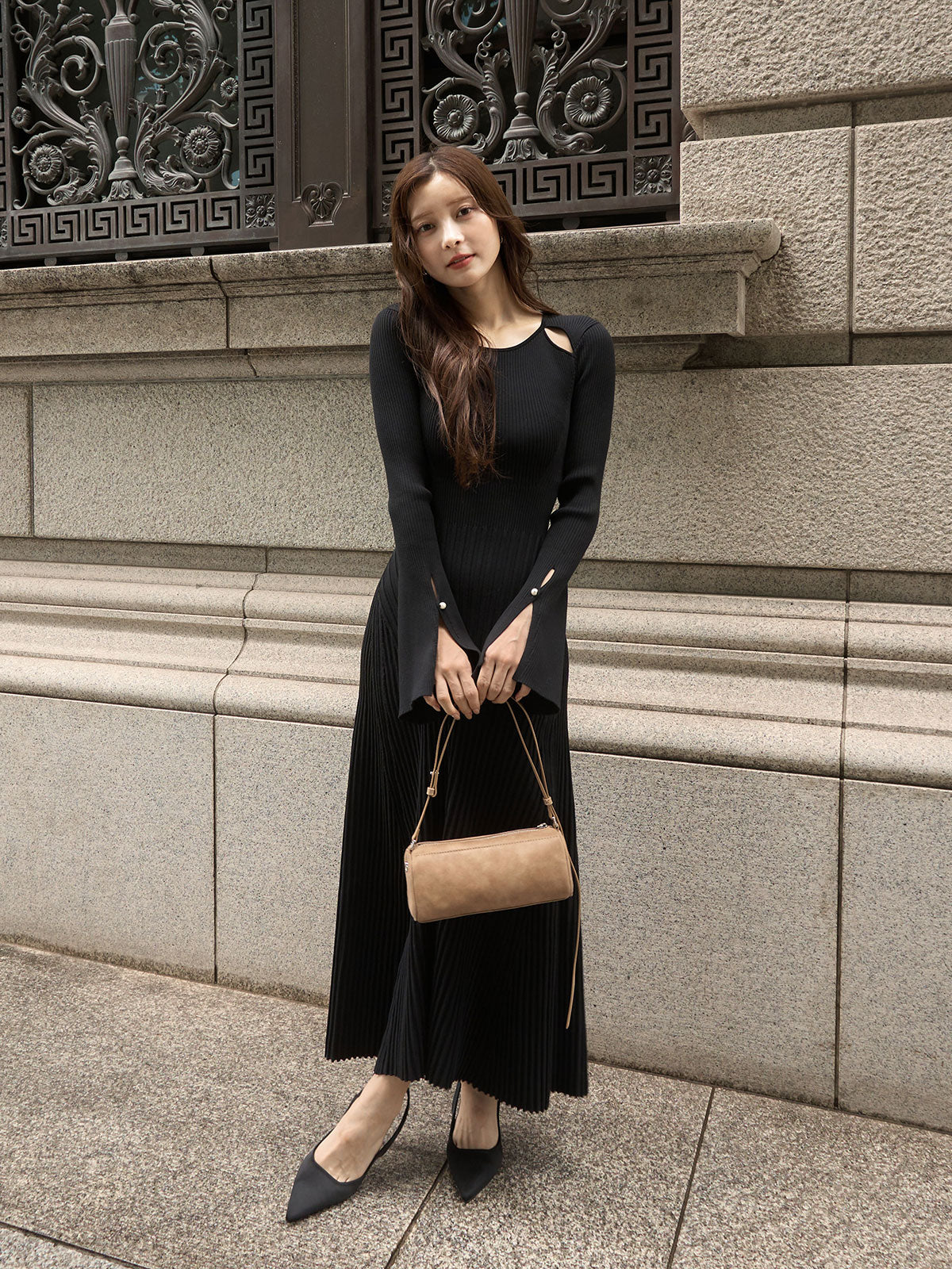 リブニットフレアワンピース