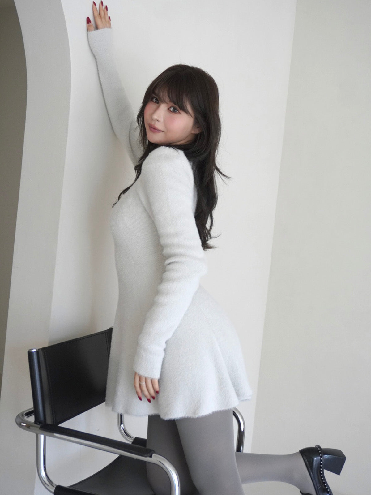 ラメシャギーニットミニワンピース