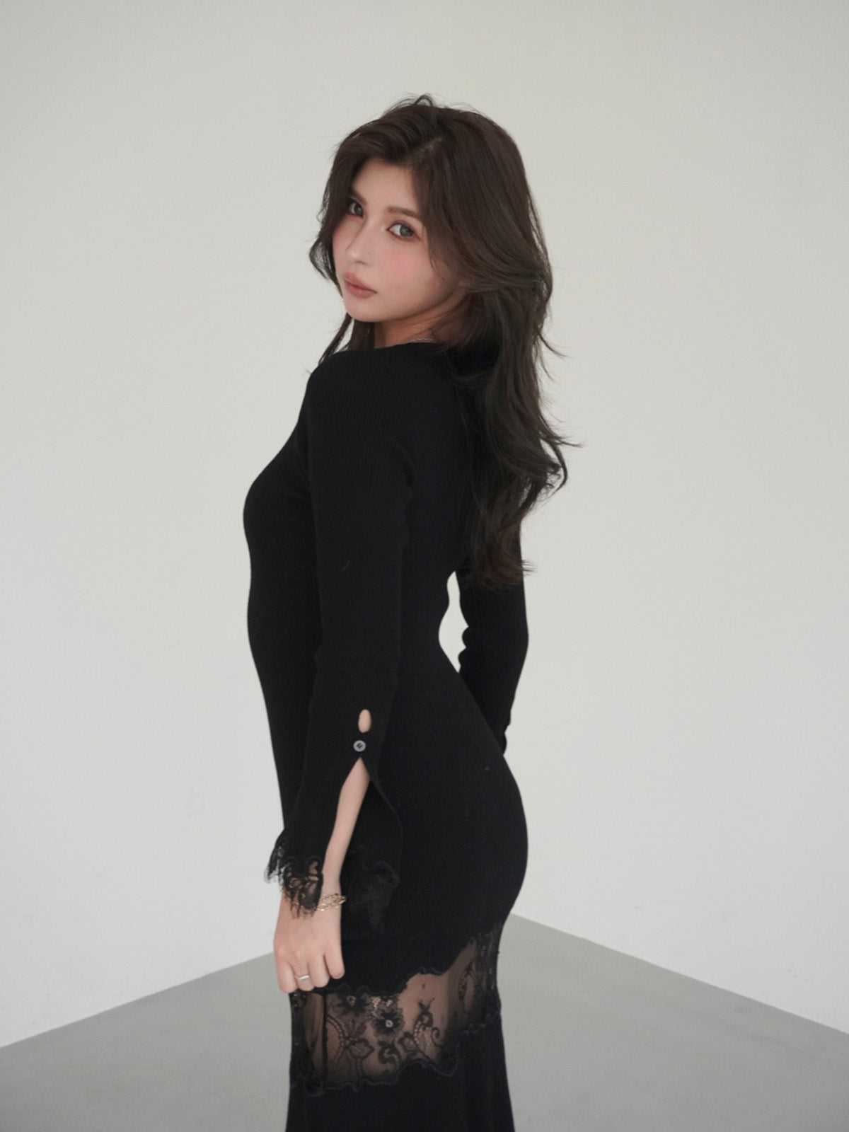 レーストリムHeart neckニットワンピース