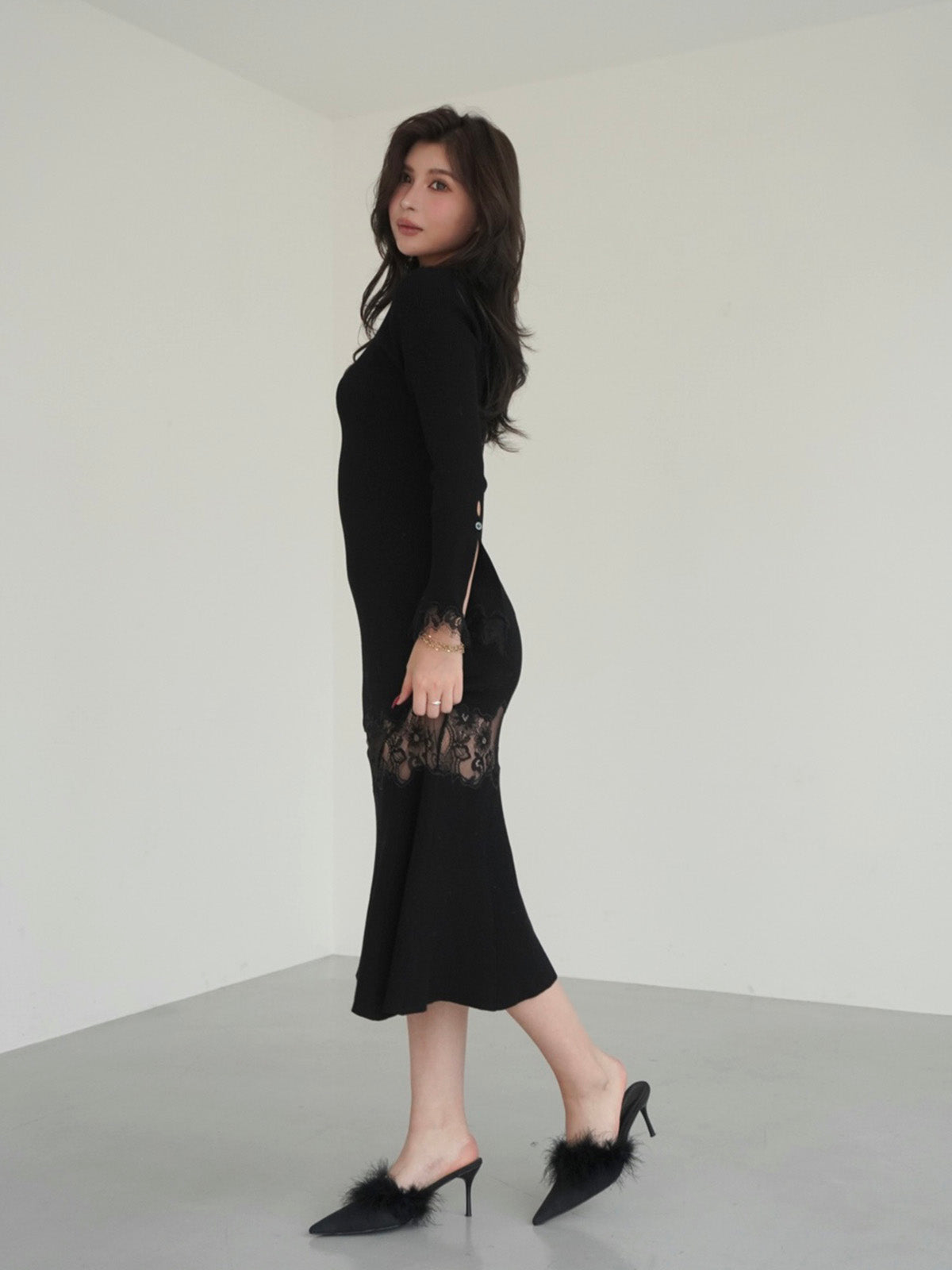 レーストリムHeart neckニットワンピース