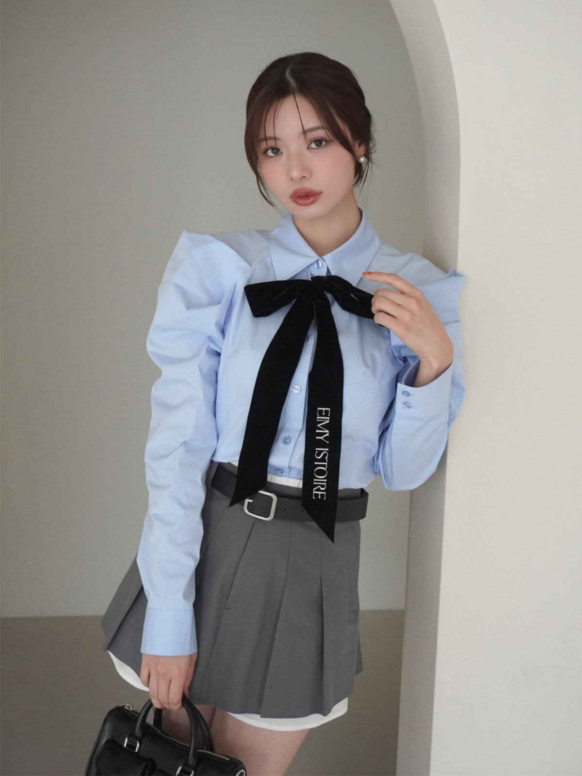 【美品】eimy istoire ベルベットリボンロゴシャツ ベルベットリボンロゴシャツ
