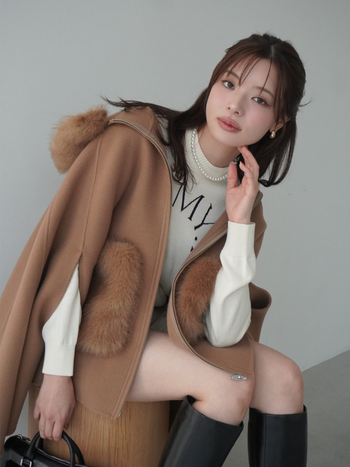 ファーポケットマントコート