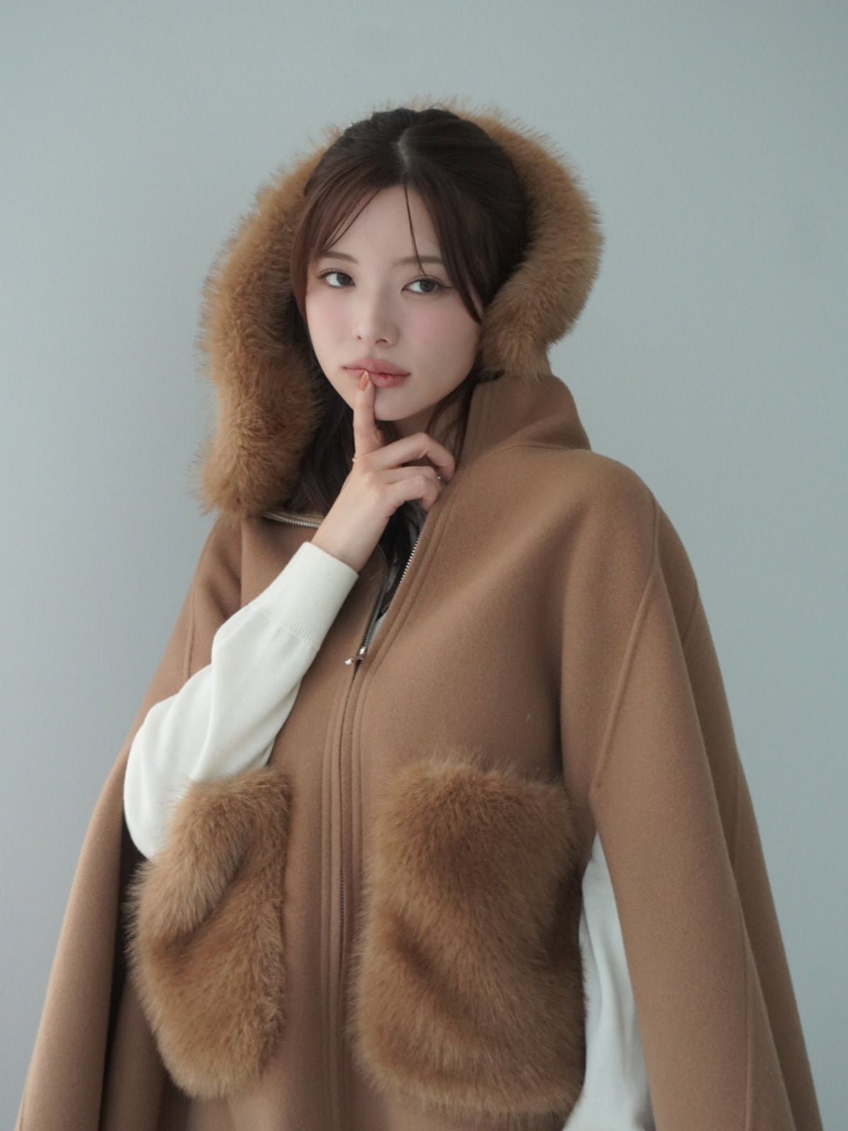 ファーポケットマントコート