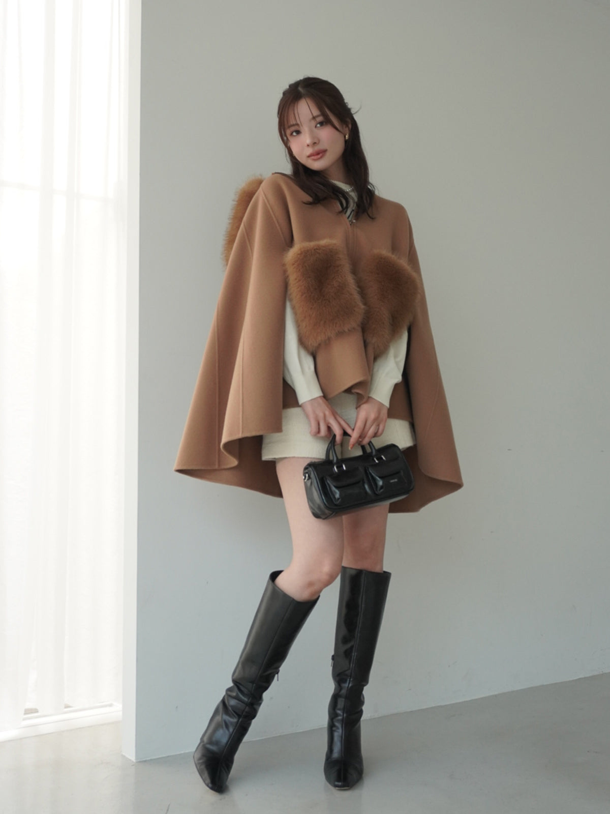 ファーポケットマントコート