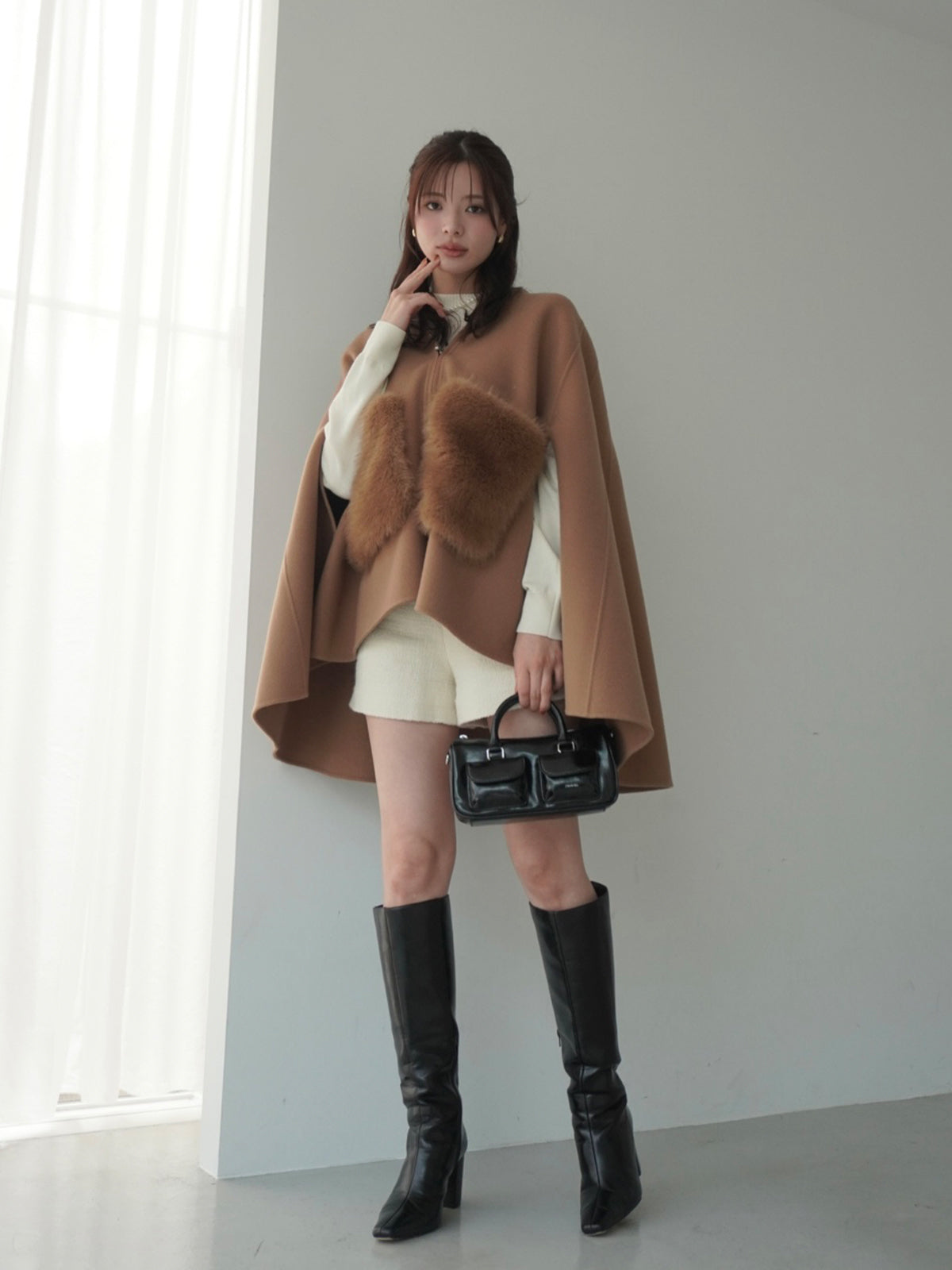 ファーポケットマントコート