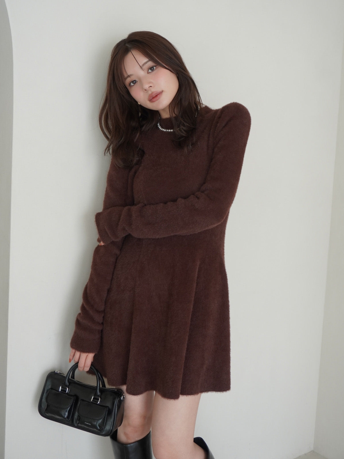 ラメシャギーニットミニワンピース