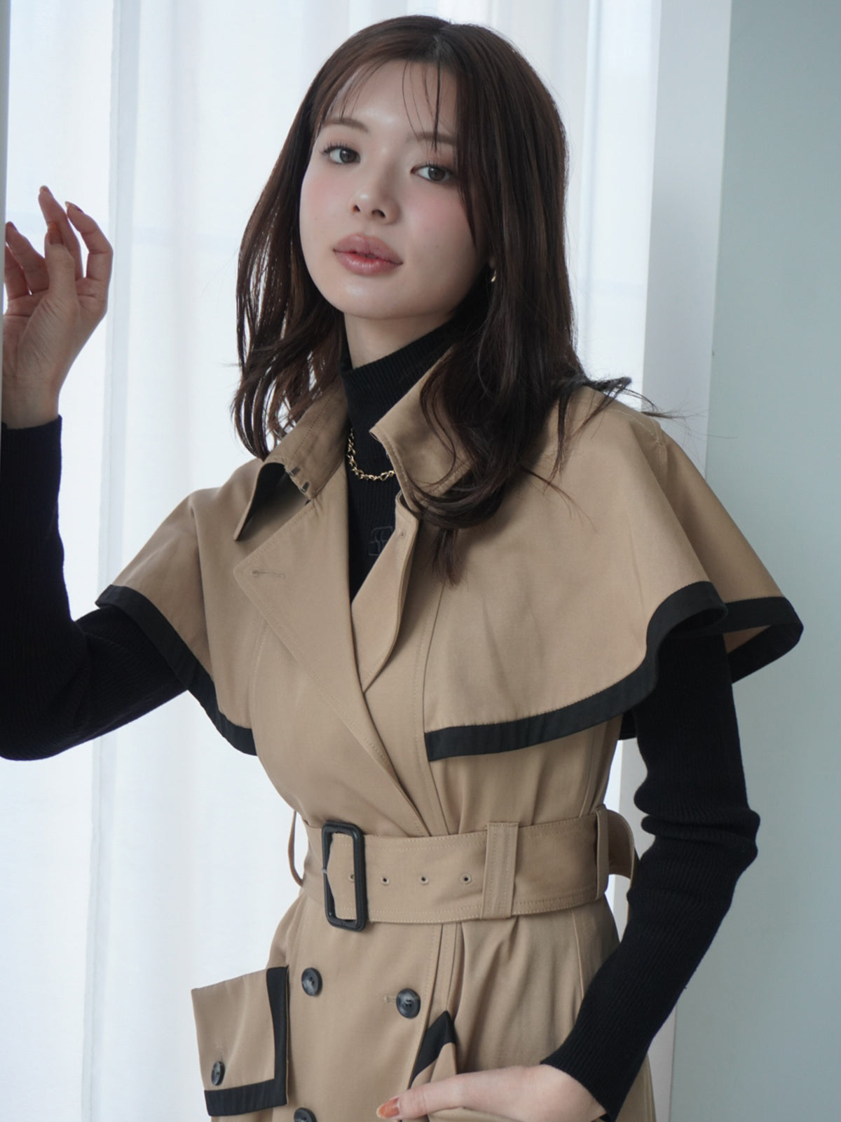 ボトルネックリブニットトップス