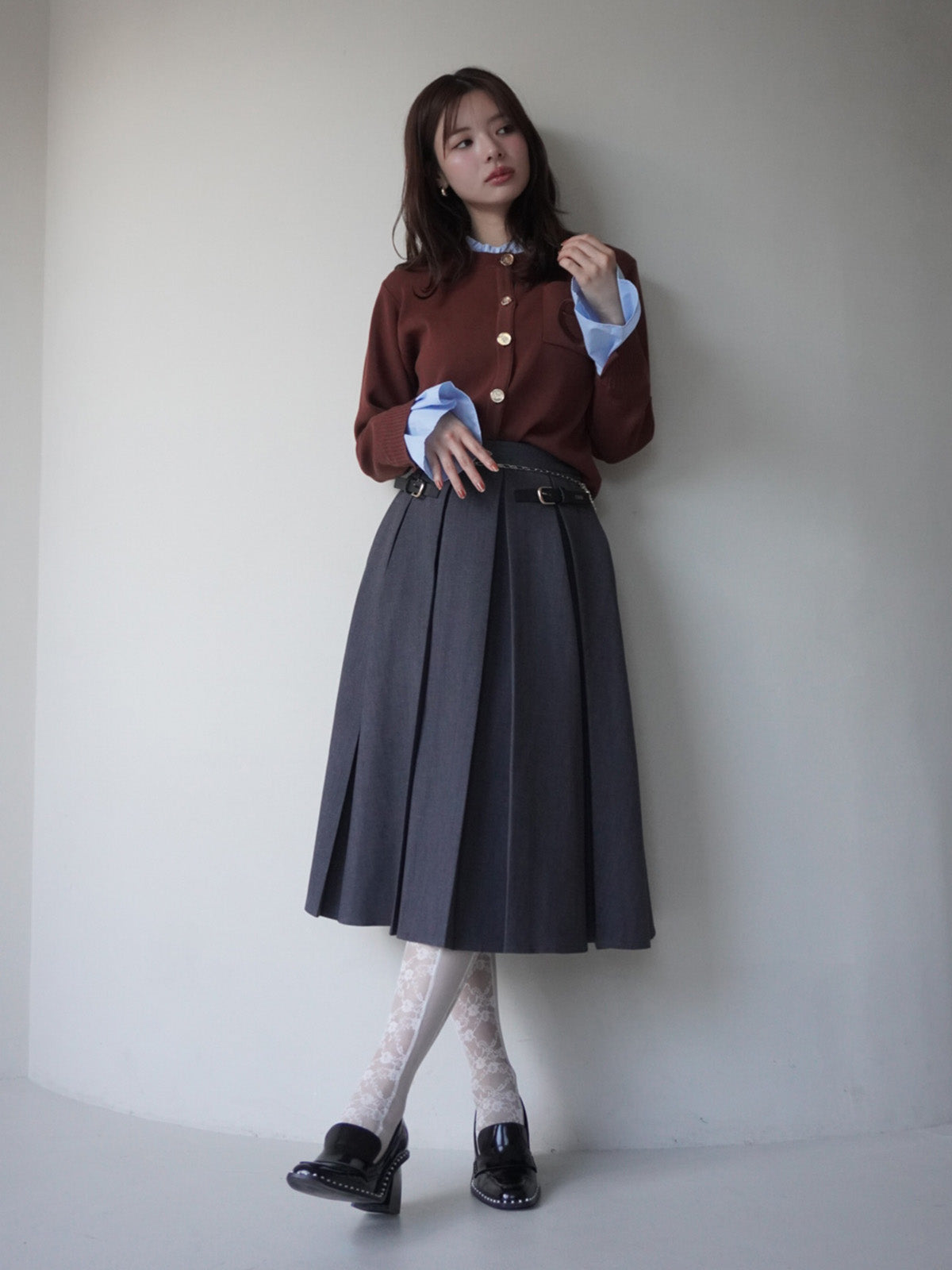 ベルトディテールプリーツスカート