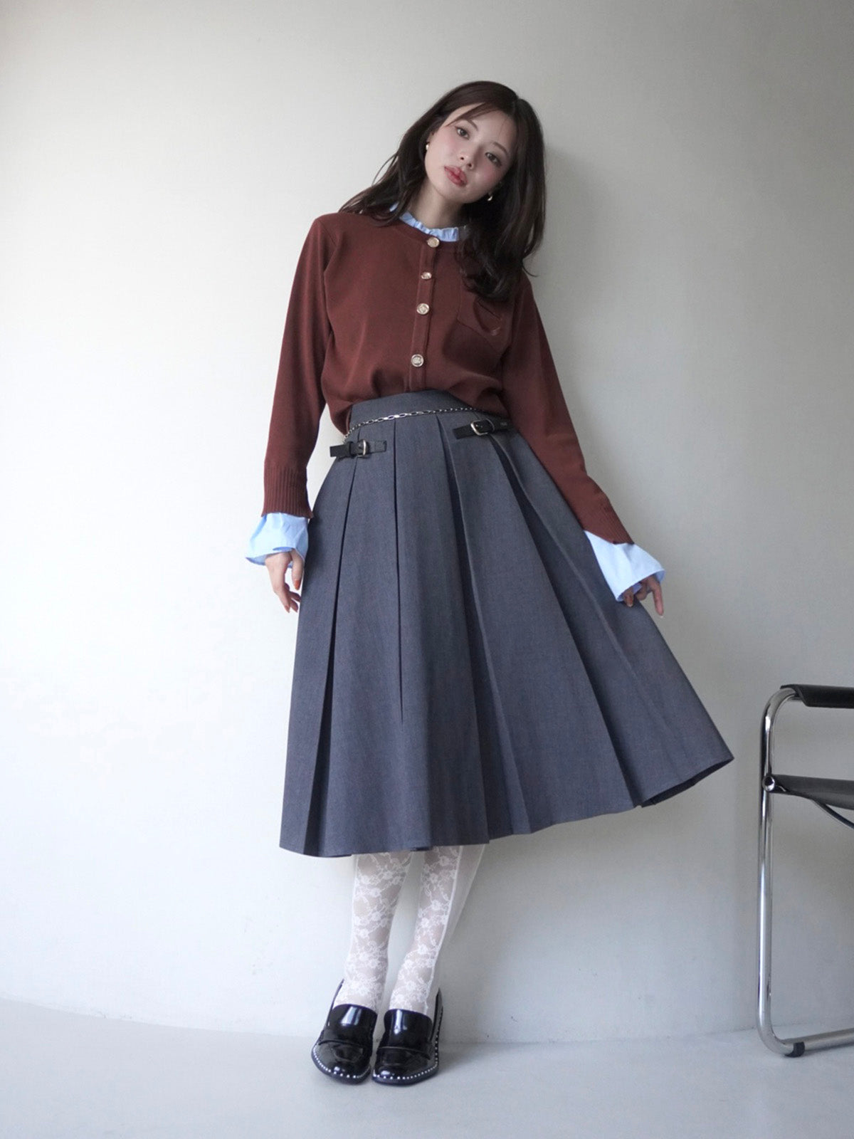 ベルトディテールプリーツスカート