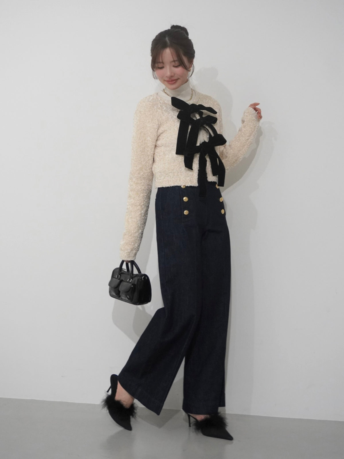 ハイウエストマリンデニムワイドパンツ