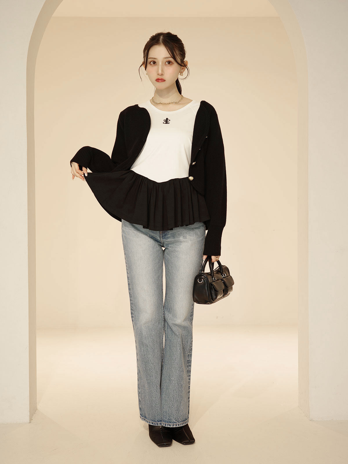 バリエプリントぺプラムTシャツ