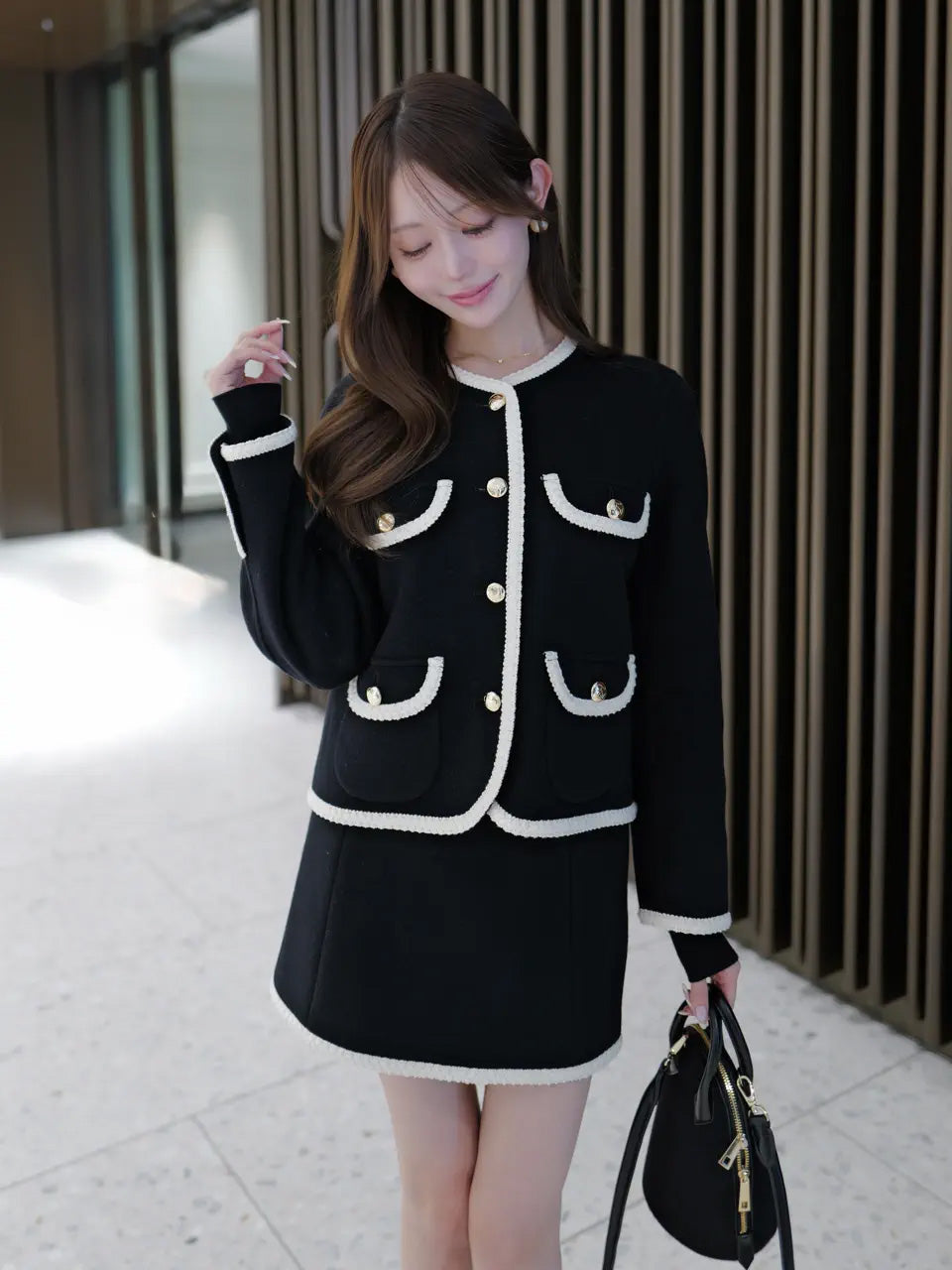 EM GOLD BUTTON WOOL MINI SKIRT