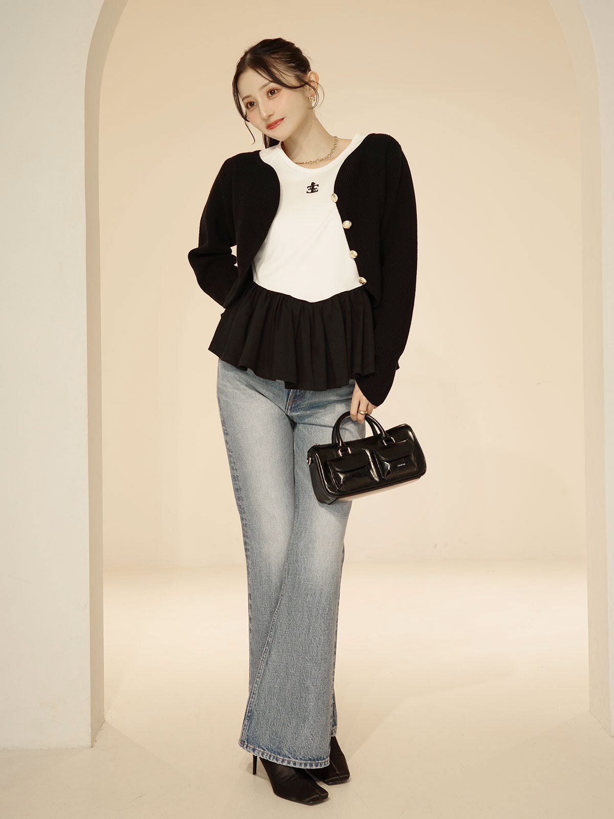 バリエプリントぺプラムTシャツ