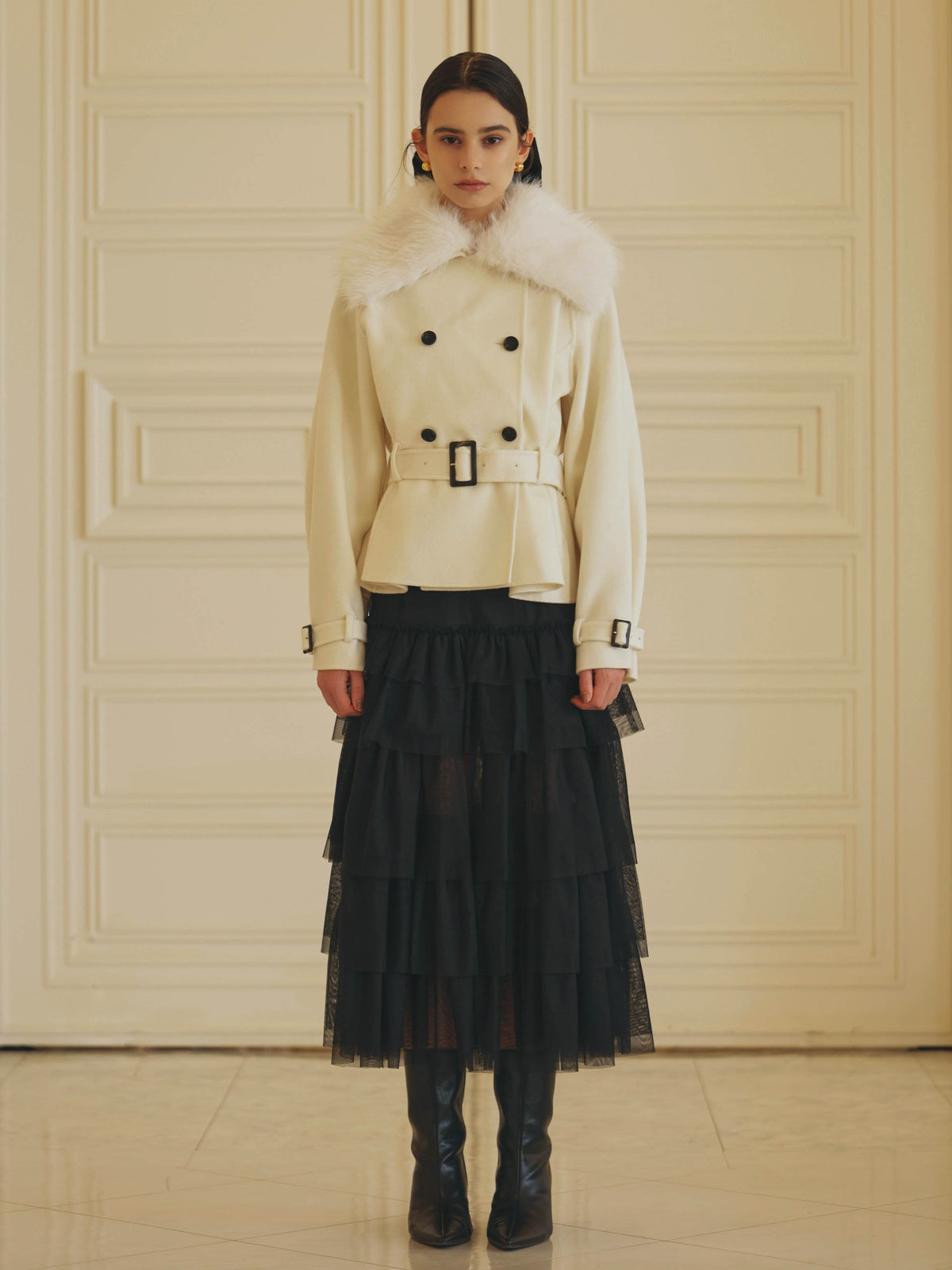 WOOL SHORT TRENCH COAT