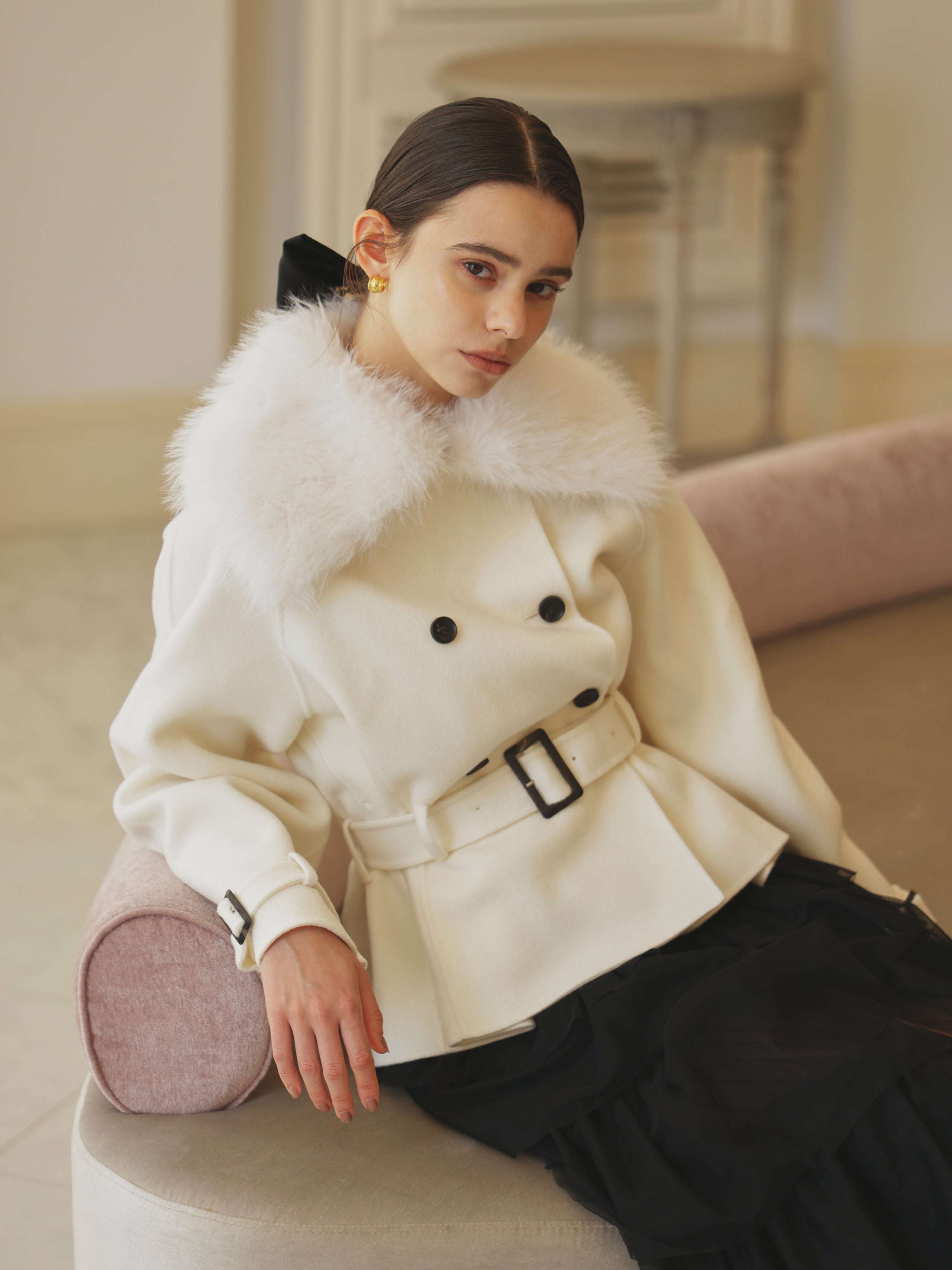 WOOL SHORT TRENCH COAT