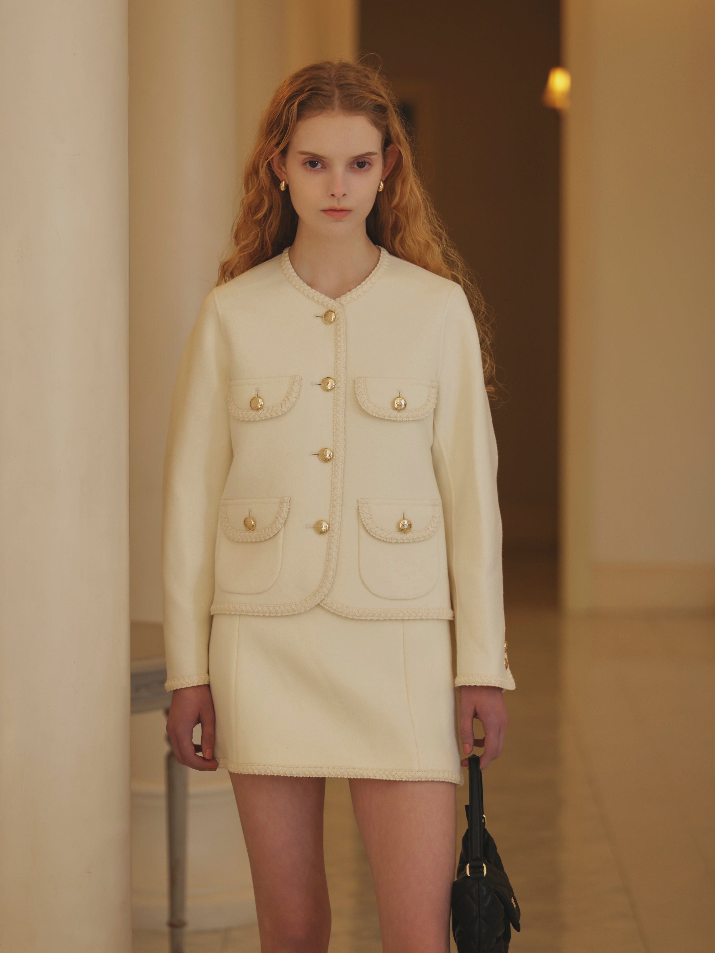 EM GOLD BUTTON WOOL MINI SKIRT