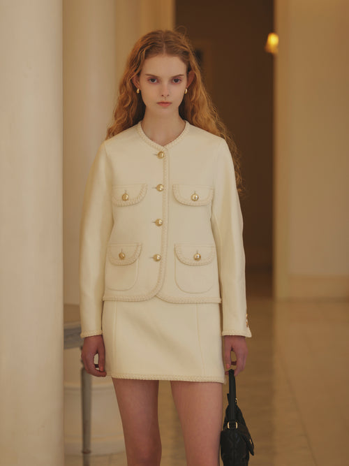 EM GOLD BUTTON WOOL MINI SKIRT